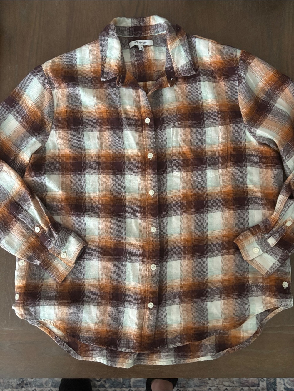 Madewell Plaid Shirt in Brown, Orange & Cream